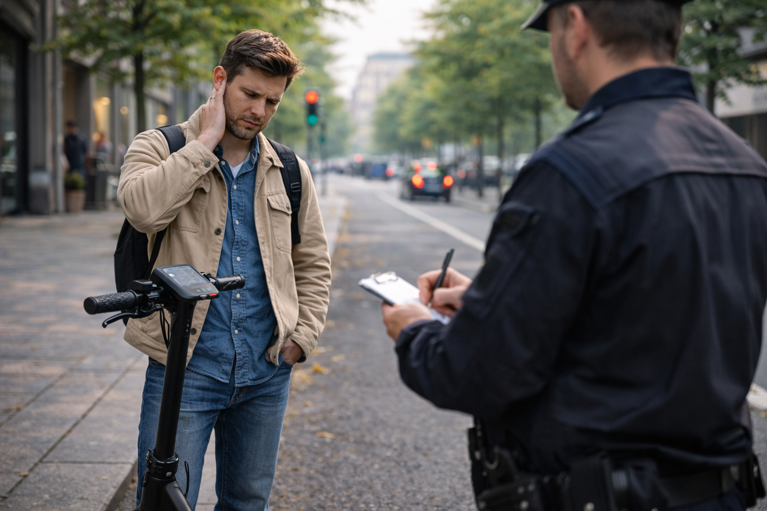 E-Scooter ohne ABE bei einer möglichen Kontrolle im Straßenverkehr als Symbol für rechtliche Probleme